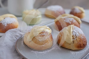 Maritozzo is italian roman breakfast sweet that whipped cream sandwished between brioche