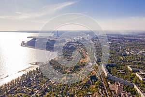 Industrial city Mariupol in the summer. Flight over the city in peacetime. photo