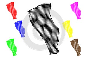 Marj District Districts of Libya, State of Libya, Cyrenaica map vector illustration, scribble sketch Marj map