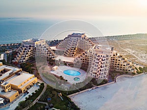 Marjan Island beach and waterfront in Ras al Khaimah emirate in the UAE aerial view