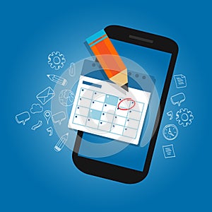 Mark calendar schedule on mobile smart-phone device important dates reminder time organizer plan