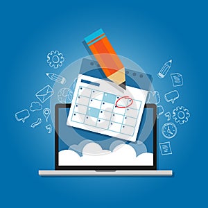 Mark circle your calendar agenda online cloud planning laptop