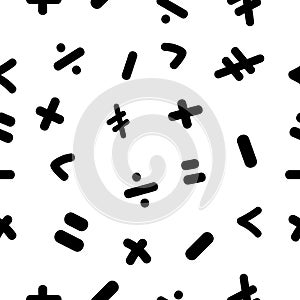 Mark, sign, symbol of mathematics education concept seamless pattern black and white abstract background vector illustration