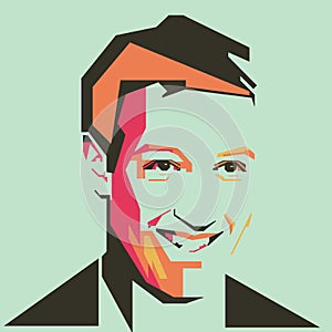 Facebook CEO Mark Zuckerberg simple colour vector illustration