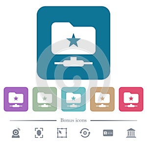 Marked FTP flat icons on color rounded square backgrounds photo