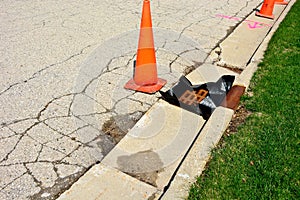 Marked street with sewer curb and gutter