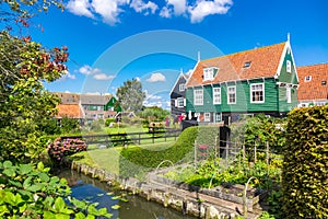 Marken island, beautiful traditional fisherman village houses, typical Dutch landscape, North Holland, Netherlands