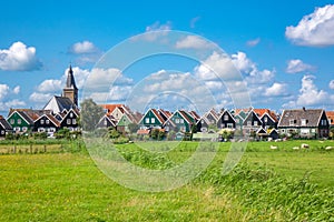 Marken island, beautiful traditional fisherman village houses, typical Dutch landscape, North Holland, Netherlands