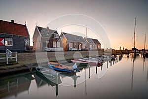 Marken island port at sunset