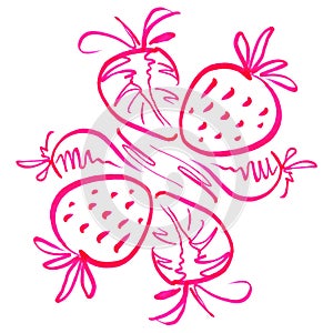 Marker bright purple strawberries with leaves hand drawn line stroke pattern watercolor fruit food