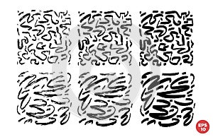 Marker drawn scribble square composition vector set. Childish drawing. Hand draws calligraphy swirls. Curly brush