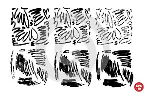Marker drawn scribble square composition vector set. Childish drawing. Hand draws calligraphy swirls. Curly brush