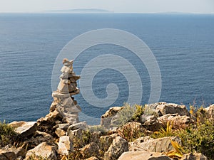 Marker on e4 trail along coastline between Loutro and Agia Roumeli at south-west od Crete island