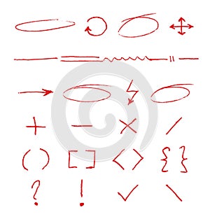 Marker emphasis vector handwritten circles, arrows and underlines on white paper photo