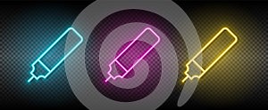 marker, felt vector icon yellow, pink, blue neon set. Tools vector icon