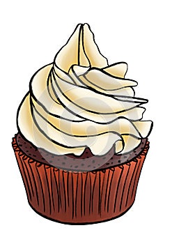 Marker hand-draw illustration of a chocolate cake