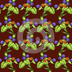 Marker illustration with ripe strawberries, blueberry seamless pattern. Organic sweet, juicy food tile. Hand drawn