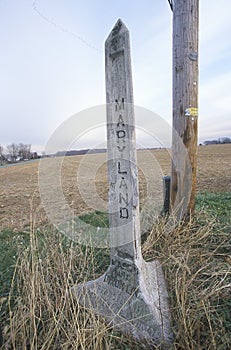 Marker at the Mason Dixon line separating North from South during Civil War at Pennsylvania and Maryland