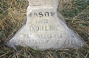 Marker at the Mason Dixon line separating North from South during Civil War at Pennsylvania and Maryland