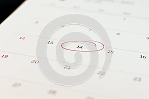 marker of number 14 on calendar