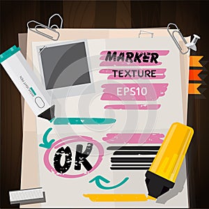 Marker pen and paper with brush elements - vector