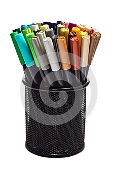 Markers in pencil holder photo