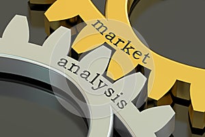 Market Analysis concept on the gearwheels, 3D rendering