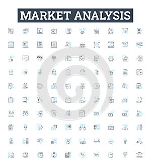 Market analysis vector line icons set. Market, Analysis, Trends, Research, Consumers, Share, Investing illustration