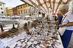 Market of antique and vintage objects in Sarzana, Liguria, Italy