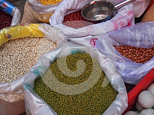 Market, Bags of Beans and Grains