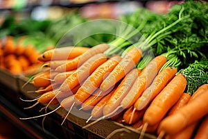 Market bounty beautiful carrots presented in a supermarket