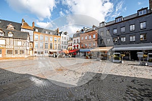 Market city square in Honfleur in France