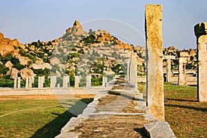 Market complex of Vitthala temple in Hampi, India photo