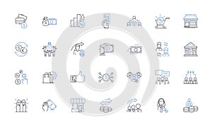 Market control line icons collection. Monopoly, Oligopoly, Cartel, Dominance, Hegemony, Supremacy, Influence vector and