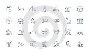 Market control line icons collection. Monopoly, Oligopoly, Cartel, Dominance, Hegemony, Supremacy, Influence vector and photo