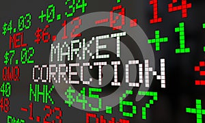Market Correction Stock Prices Fall Ticker Adjustment 3d Illustration