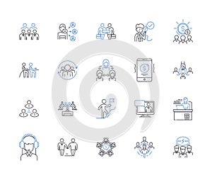 Market and demand line icons collection. Supply, Growth, Profit, Competition, Consumers, Sales, Distribution vector and