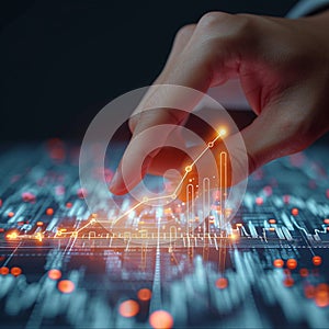 Market dynamics Hand reaches out to financial indicator analysis graphs