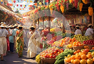 Market festival. Fiesta celebration of good harvest.