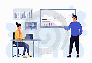 Market forecast, business team make strategy graph