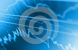 Market or forex trading graph and candlestick chart suitable for financial investment concept. Shallow DOF.