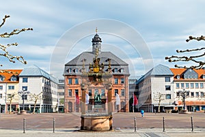 Market Fountain and Town Hall of Hanau in Germany