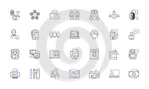 Market group line icons collection. Demographics, Target, Consumers, Niche, Segmentation, Audience, Buyer vector and