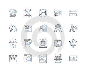 Market growth line icons collection. Expansion, Upsurge, Thriving, Booming, Amplification, Surge, Flourishing vector and