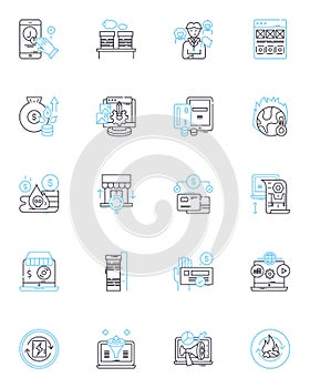 Market improvement linear icons set. Expansion, Upturn, Advancement, Growth, Recovery, Boost, Progression line vector