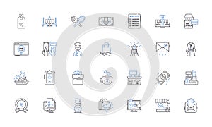 Market industry line icons collection. Competition, Demand, Advertising, Branding, Sales, Innovation, Customer vector