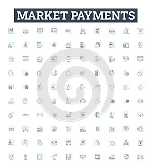 Market payments vector line icons set. Payments, Market, Transactions, Banking, Credit, Debit, Purchases illustration