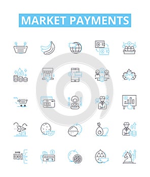 Market payments vector line icons set. Payments, Market, Transactions, Banking, Credit, Debit, Purchases illustration