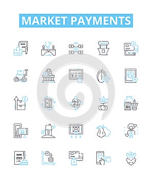 Market payments vector line icons set. Payments, Market, Transactions, Banking, Credit, Debit, Purchases illustration