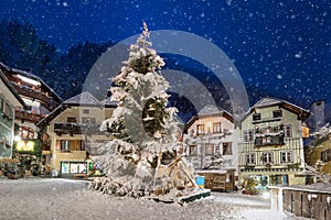 The market place of Hallstatt, Austria in winter time